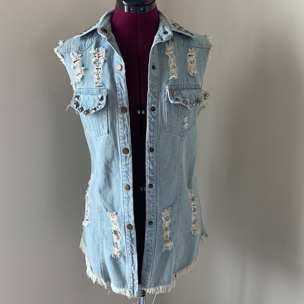 Jean Studded and Frayed Vest